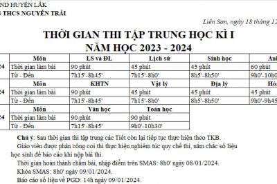 Lịch kiểm tra, đánh giá cuối học kỳ 1 năm học 2023-2024