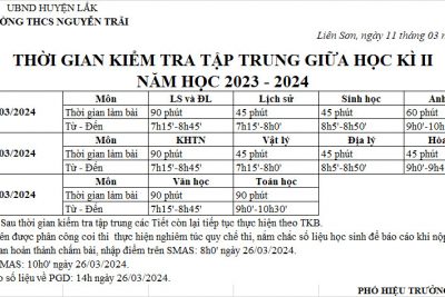 Lịch kiểm tra, đánh giá giữa học kỳ II năm 2023-2024