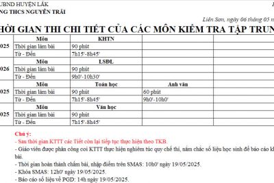 LỊCH THI TẬP TRUNG CUỐI HỌC KỲ II NĂM HỌC 2024-2025